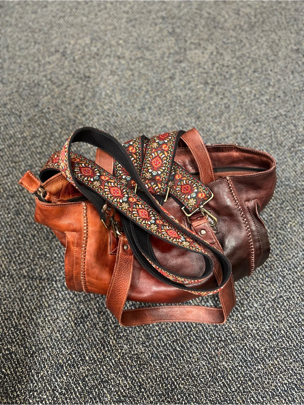 Bed Stu Two-Tone Brown Leather Hobo with hand made guitar straps!